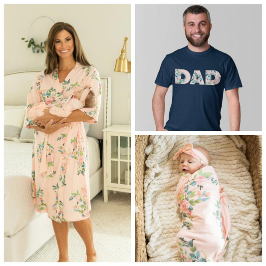 Nina Robe & Newborn Swaddle Blanket Set & Navy Dad T-Shirt