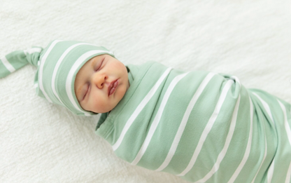 Sage Stripe Robe & Newborn Swaddle Blanket Set & Dad T-Shirt