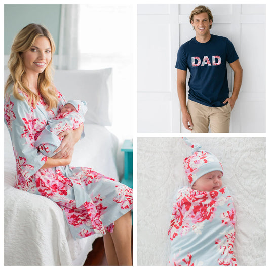 Mae Robe & Newborn Swaddle Blanket Set & Dad T-Shirt