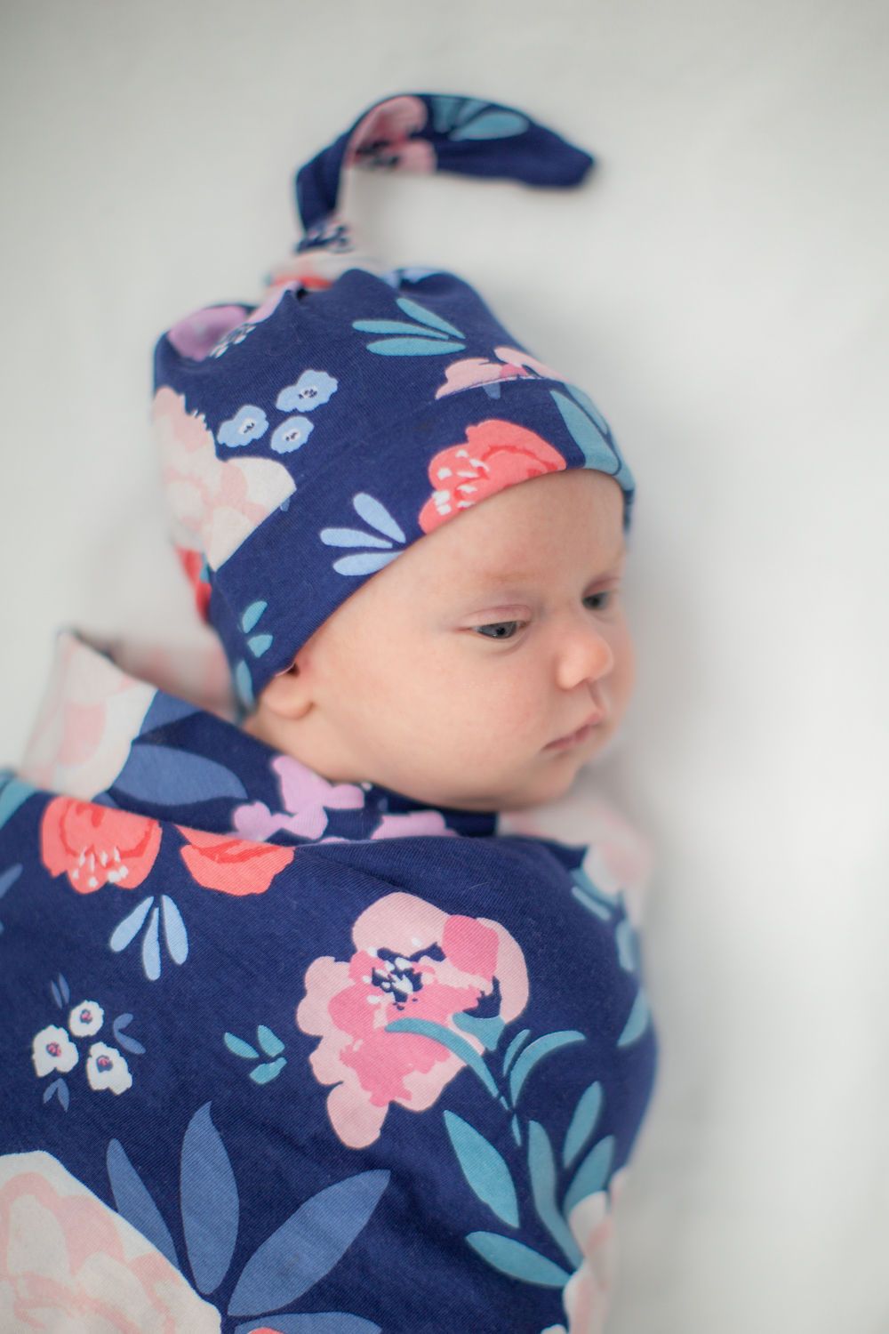 Navy Robe & Annabelle Newborn Swaddle Blanket Set