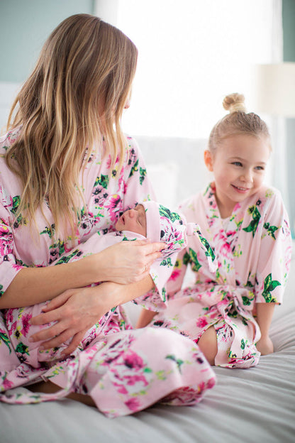 Amelia Mommy & Daughter Robe Set & Newborn Swaddle Blanket Set