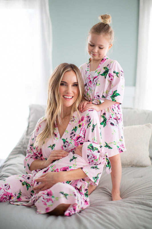 Amelia Mommy & Daughter Robe Set & Newborn Swaddle Blanket Set