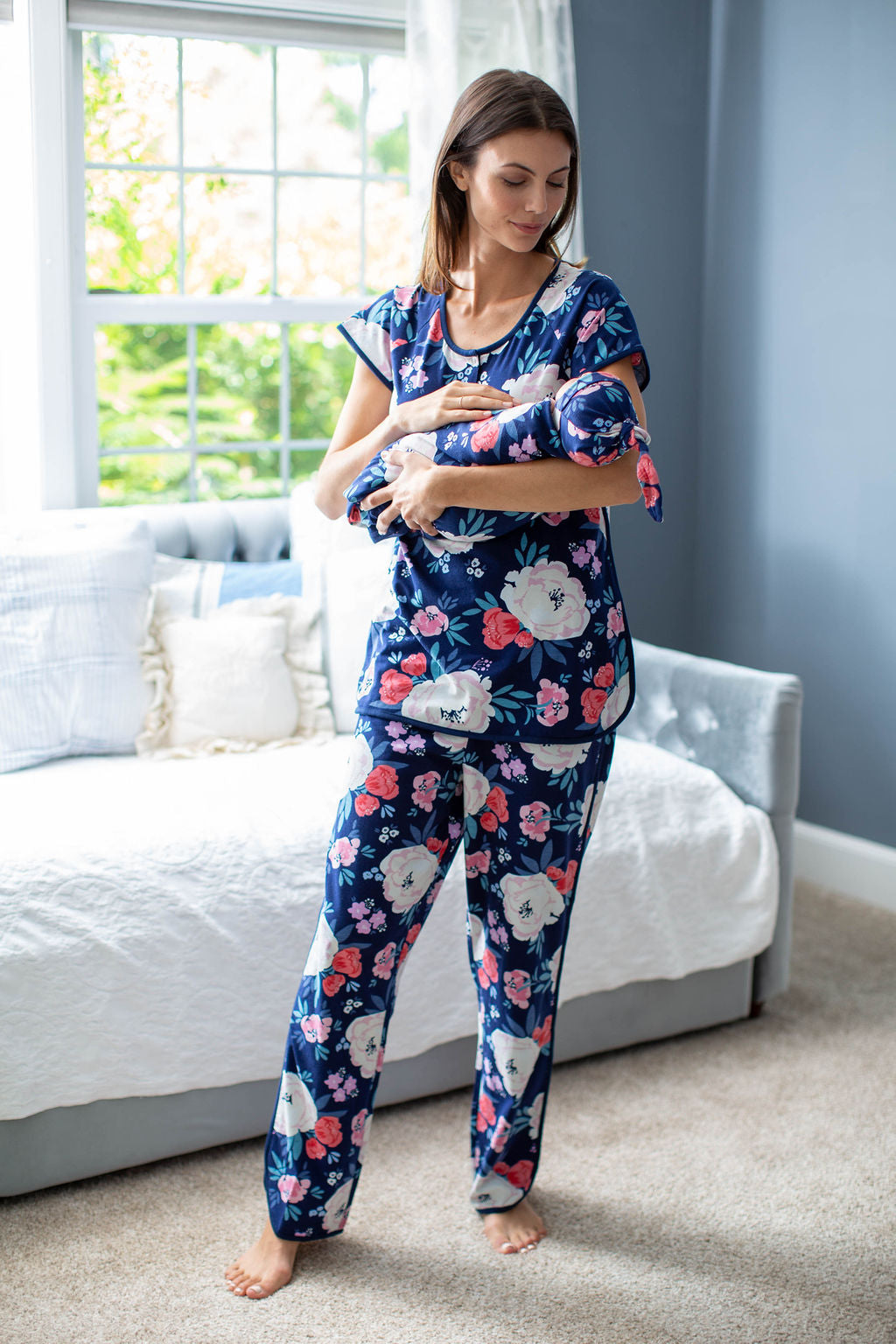 Annabelle Maternity Nursing Pajamas & Newborn Swaddle Blanket Set