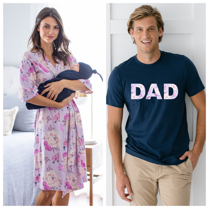 Anais Robe & Navy Newborn Swaddle Blanket Set & Dad T-Shirt