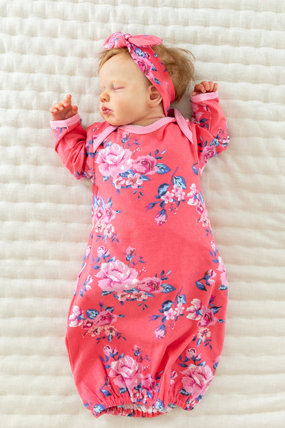 Rose Newborn Receiving Gown & Headband Set