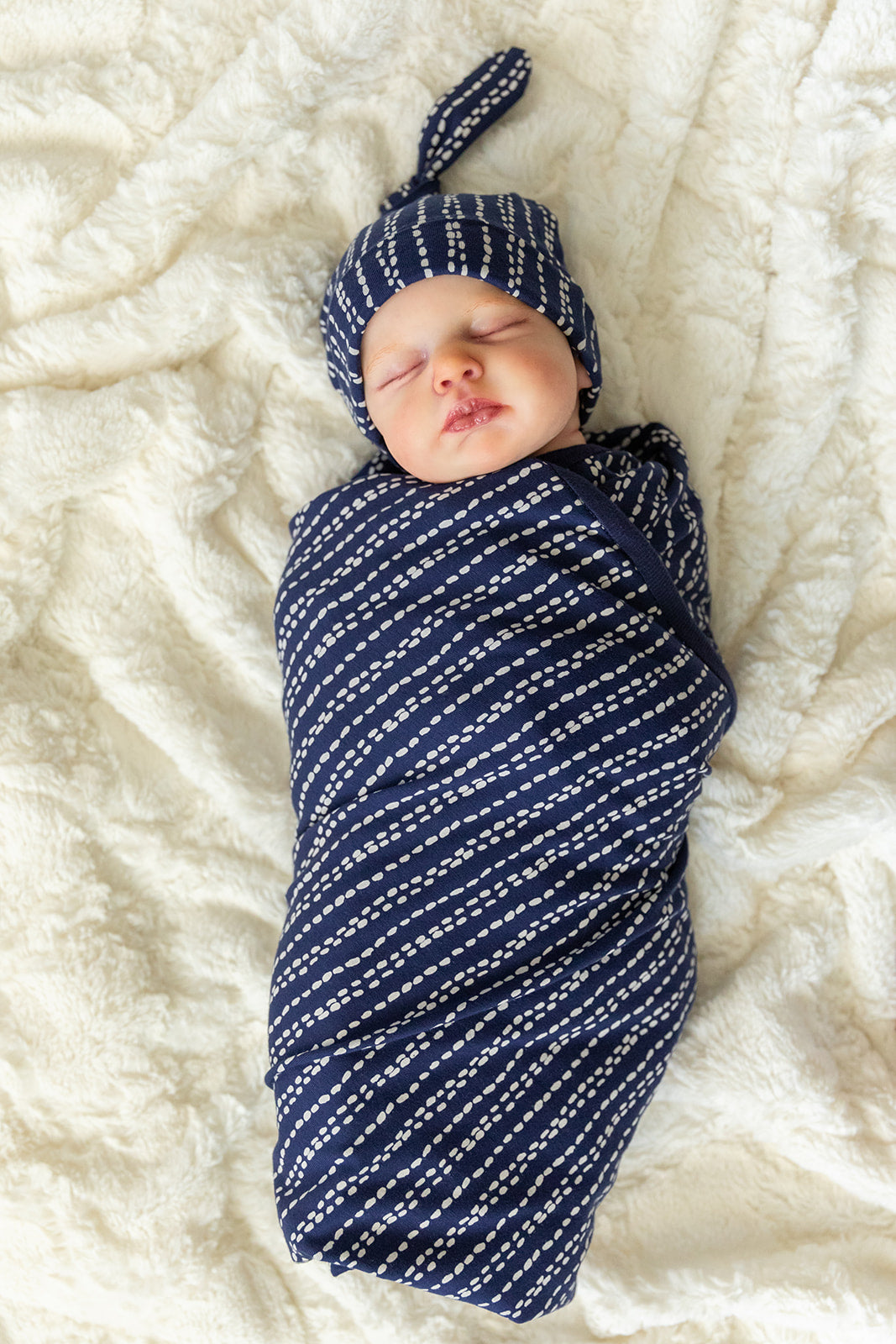 Navy Robe & Luna Newborn Swaddle Blanket Set