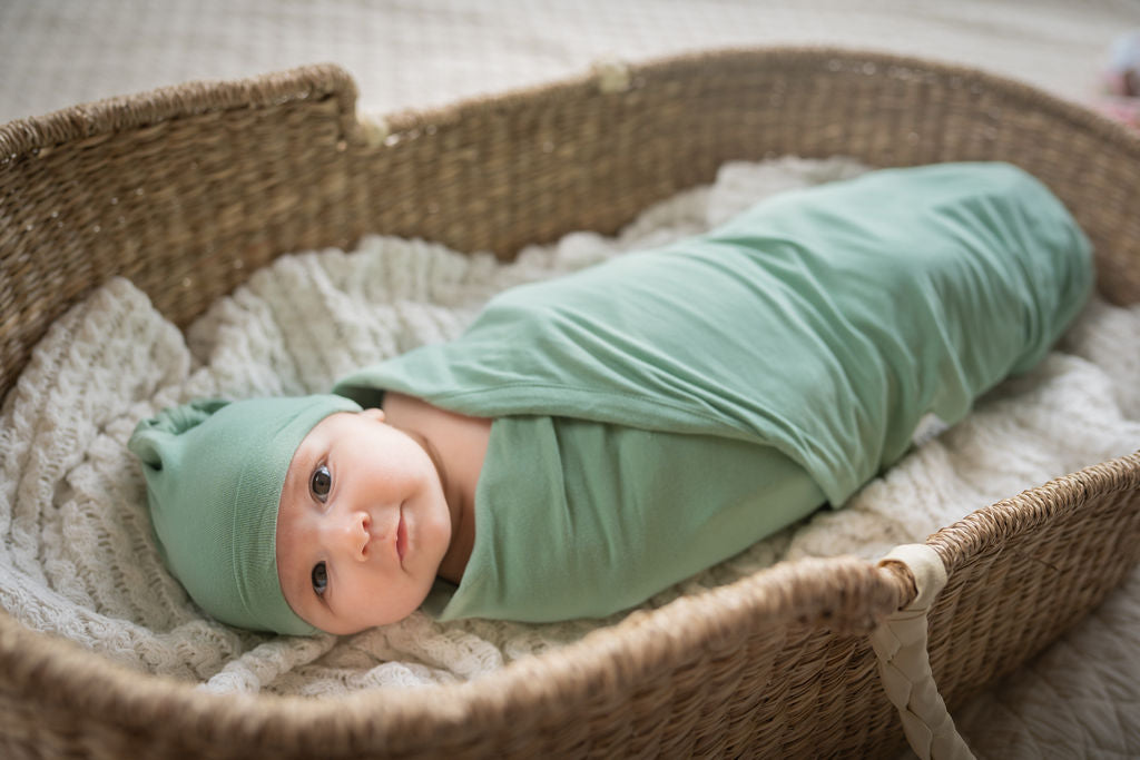 Gia Robe & Sage Green Newborn Swaddle Blanket Set & Dad T-Shirt