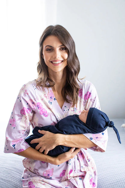 Anais Robe & Navy Newborn Swaddle Blanket Set & Dad T-Shirt