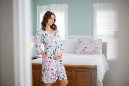 Olivia Robe & Light Grey 3 in 1 Labor Gown Set