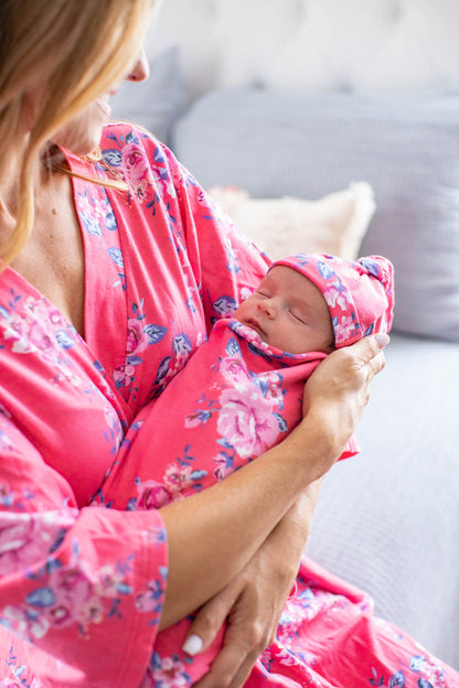 Rose Robe & Newborn Swaddle Blanket Set