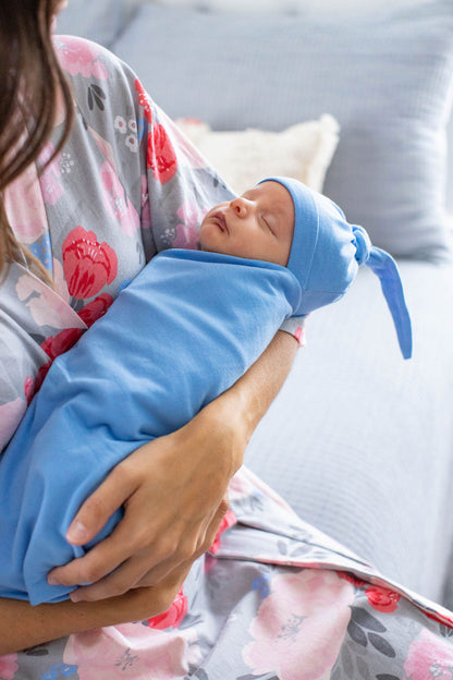 Sky Blue Swaddle Blanket & Newborn Hat Set