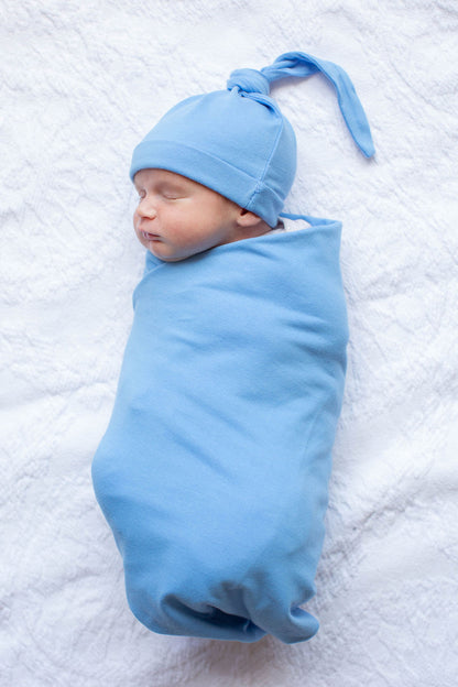 Sky Blue Swaddle Blanket & Newborn Hat Set