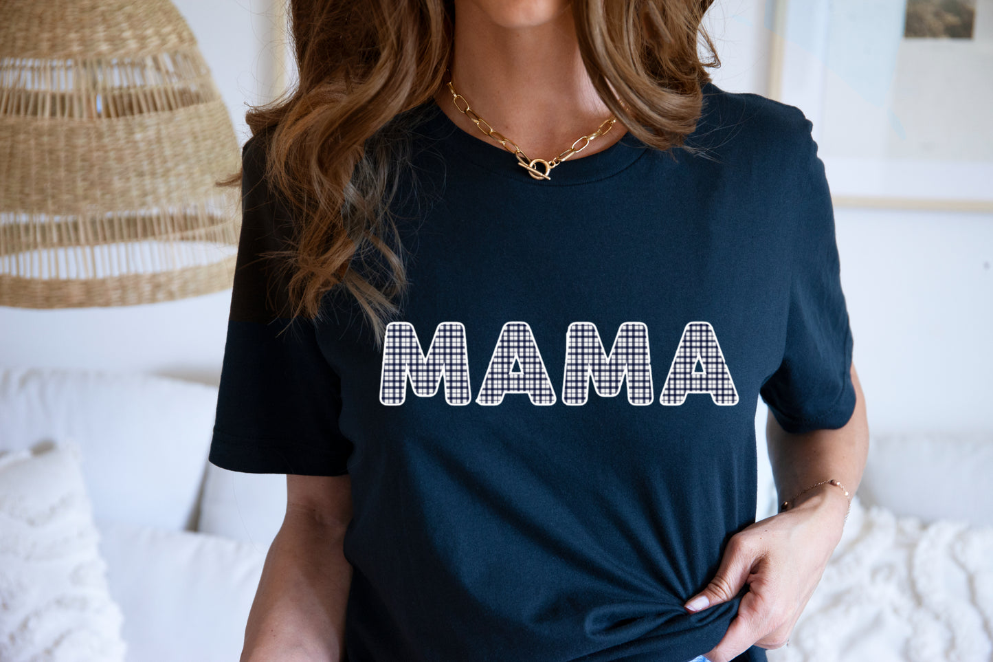 Mama T-Shirt Blue Gingham